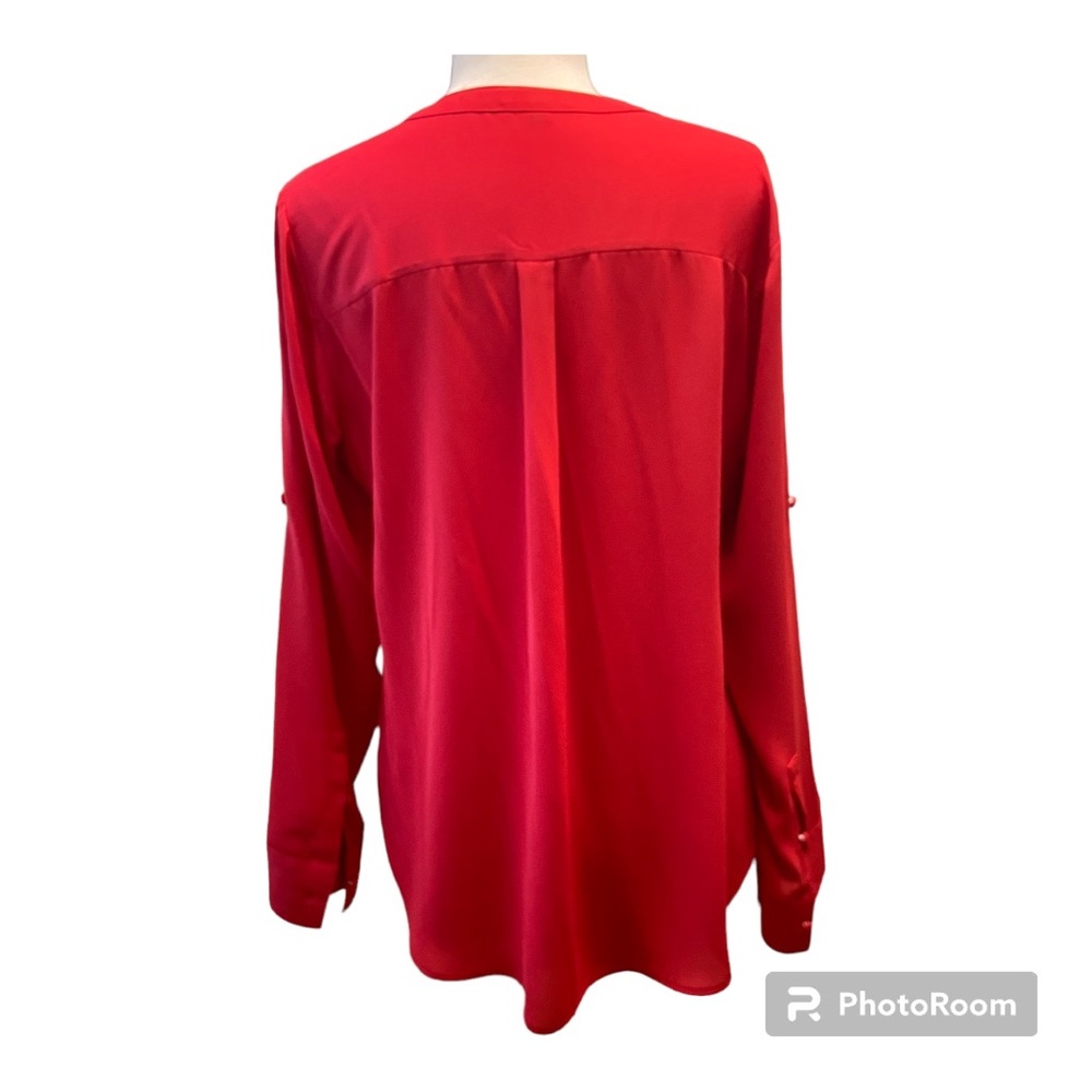 Express Woman’s 3/4 Button Down Red Long Sleeves … - image 3